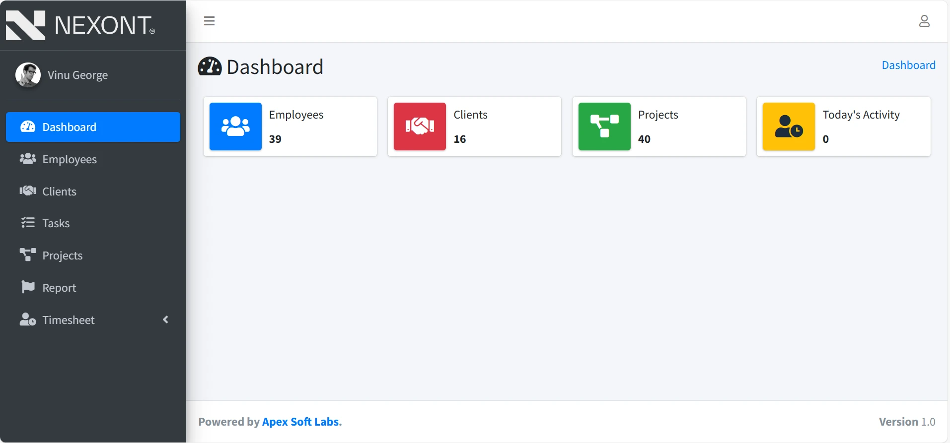 Engineering firm software dashboard interface for timesheet management